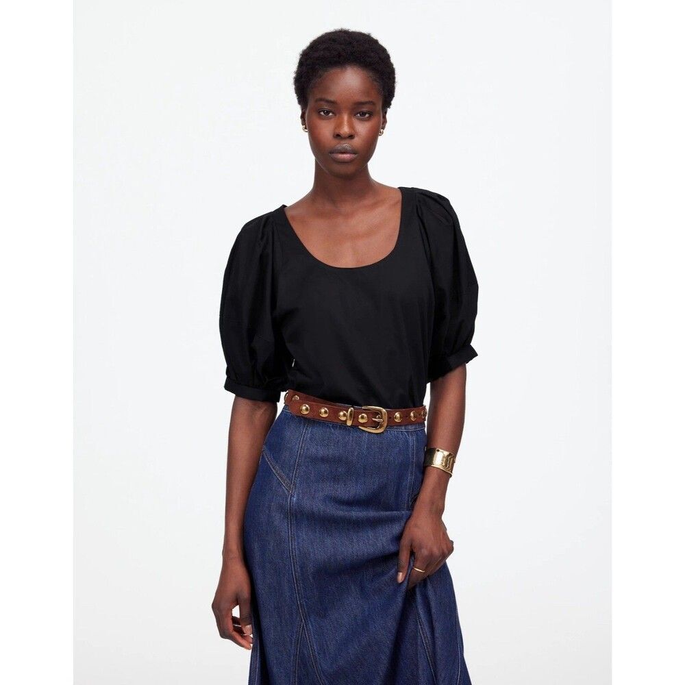 MADEWELL Relaxed Scoopneck Short Puff Sleeve Top L True Black Office NWT B80